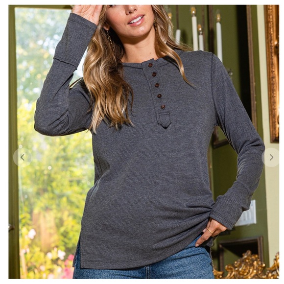 #28 Must Have Front Button Down Crew Neck Knit Top - Picture 2 of 3